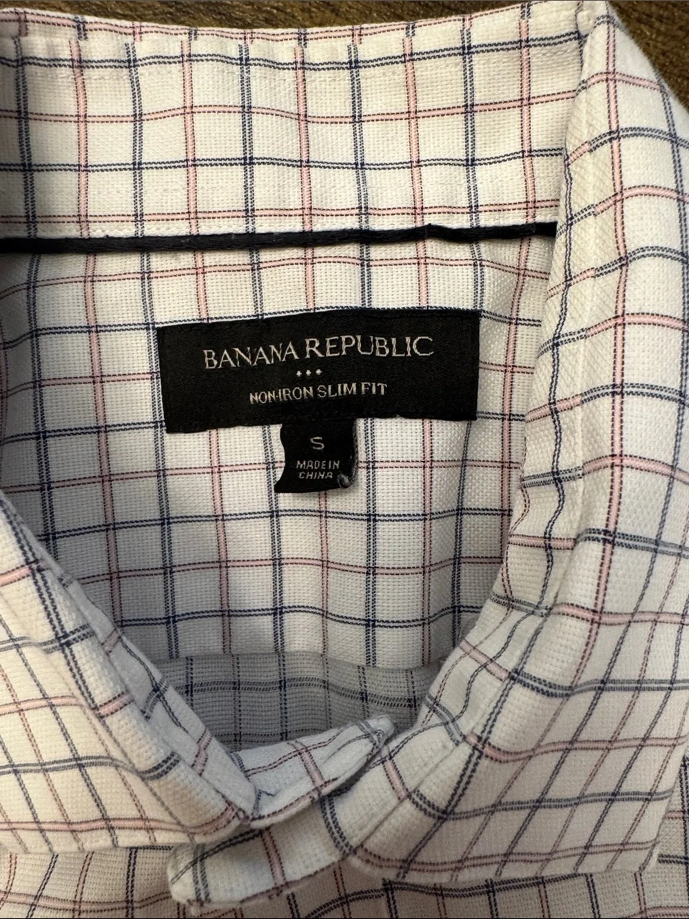 Banana Republic Factory Men's Classic White Windowpane Dress Shirt - Slim Fit